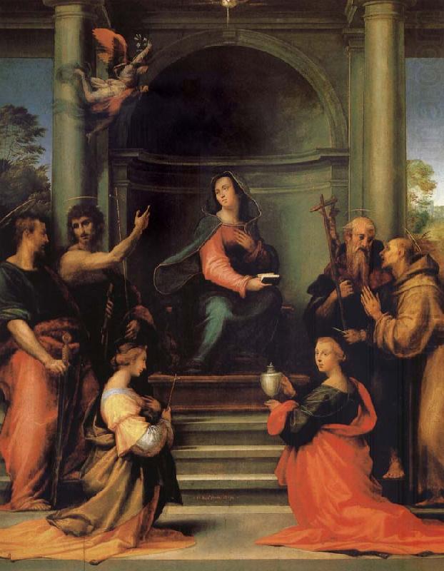 The Anunciacion, Holy Margarita, Maria Mary magdalene, Pablo, Juan the Baptist, Jeronimo and Francisco, Fra Bartolomeo